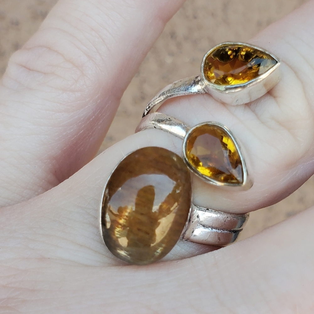 New Silver Sheen Obsidian & Citrine Open Cuff 925 Silver Ring. - Picture 12 of 16